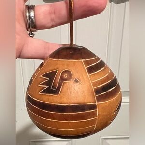 VTG Hand Carved Etched Gourd w/  Birds Folk Art Rattles Signed Costa Rica